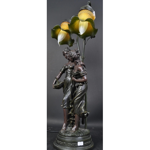 1477 - A vintage 20th century Art Nouveau style table / desk lamp in the shape of ladies. The lamp having a... 