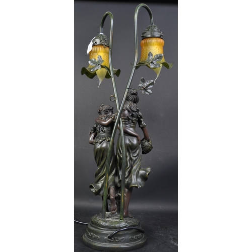 1477 - A vintage 20th century Art Nouveau style table / desk lamp in the shape of ladies. The lamp having a... 