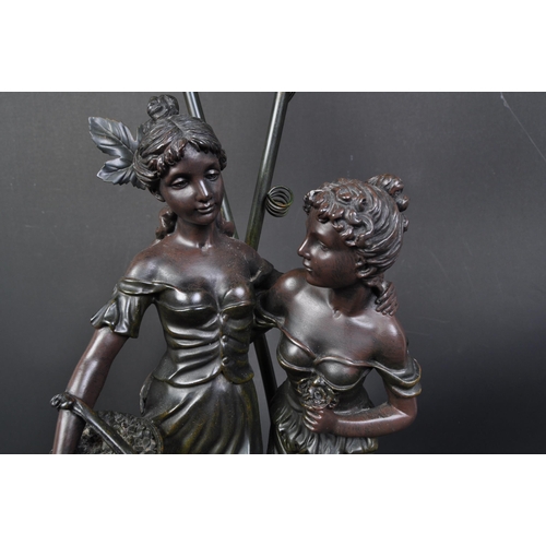 1477 - A vintage 20th century Art Nouveau style table / desk lamp in the shape of ladies. The lamp having a... 