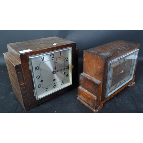 1484 - 1930's Art Deco walnut and oak cased Westminster chime mantel clock by TW Long - Cardiff together wi... 