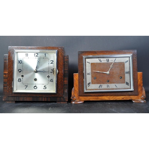 1484 - 1930's Art Deco walnut and oak cased Westminster chime mantel clock by TW Long - Cardiff together wi... 