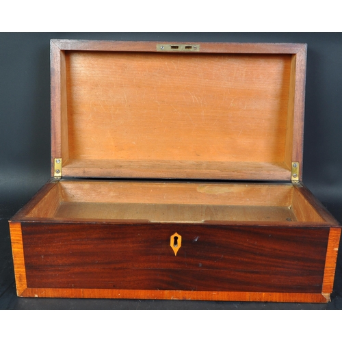 1487 - A Victorian 19th Century mahogany veneered writing slope box / chest. Of rectangular shape, with ven... 