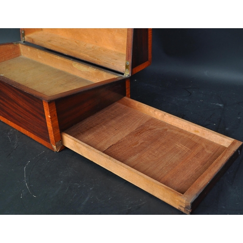 1487 - A Victorian 19th Century mahogany veneered writing slope box / chest. Of rectangular shape, with ven... 