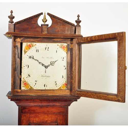 1494 - A 19th century mahogany longcase grandfather clock. The clock having a swan neck pediment with denti... 