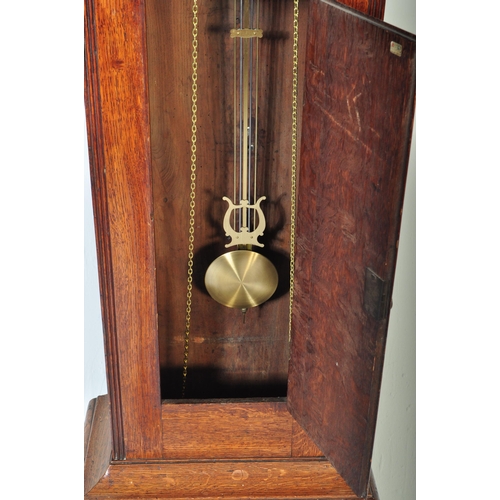 1494 - A 19th century mahogany longcase grandfather clock. The clock having a swan neck pediment with denti... 