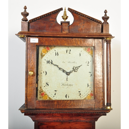 1494 - A 19th century mahogany longcase grandfather clock. The clock having a swan neck pediment with denti... 