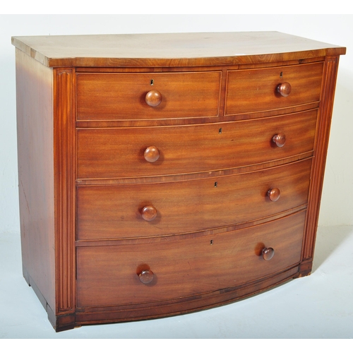 1497 - A 19th century Victorian mahogany 2 over 3 bow front chest of drawers. Raised on bracket feet with s... 