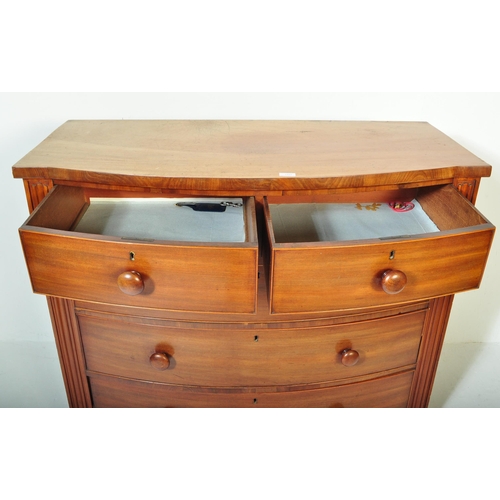 1497 - A 19th century Victorian mahogany 2 over 3 bow front chest of drawers. Raised on bracket feet with s... 