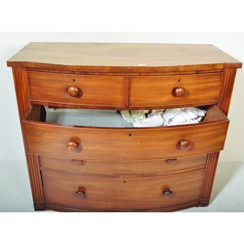 1497 - A 19th century Victorian mahogany 2 over 3 bow front chest of drawers. Raised on bracket feet with s... 