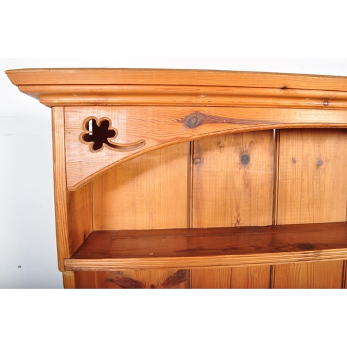 1507 - Victorian 19th century pine Welsh dresser. Raised on turned legs with ring centres having fitted fri... 