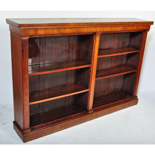 1508 - A Victorian 19th century burr walnut double open bookcase having a flared chamfered top over two she... 