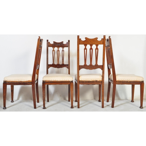 1510 - A set of 4 Victorian 19th century Arts & Crafts oak dining chairs in the manner of Liberty of London... 