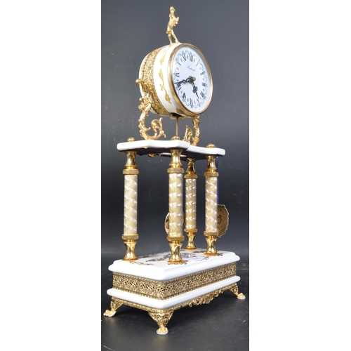 1513 - Limoges - A vintage 20th century Rotondo gilt metal and porcelain mantel clock in the French style h... 