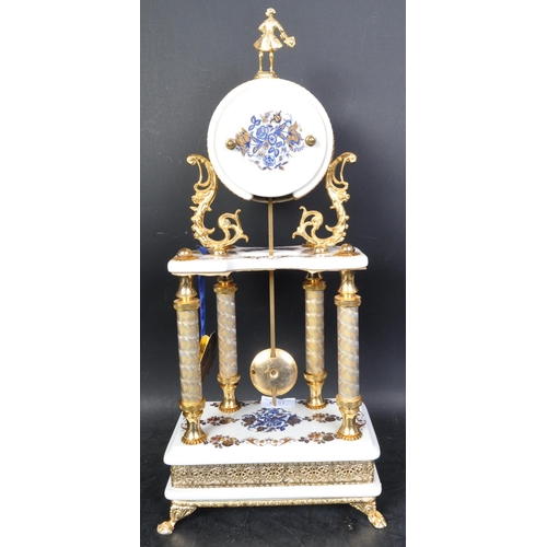 1513 - Limoges - A vintage 20th century Rotondo gilt metal and porcelain mantel clock in the French style h... 