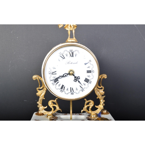 1513 - Limoges - A vintage 20th century Rotondo gilt metal and porcelain mantel clock in the French style h... 