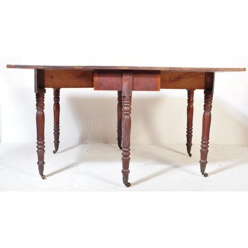 1525 - A 19th Century oak dropleaf six leg gateleg dining table. Of rectangular form having drop leaves to ... 