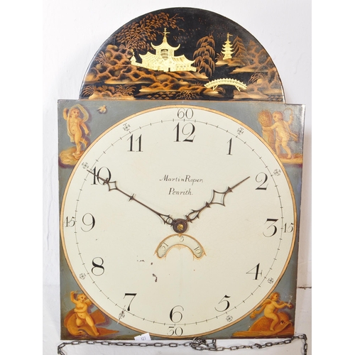 1526 - Martin Roper of Penrith  - A 19th century hand painted longcase grandfather clock face. The face hav... 