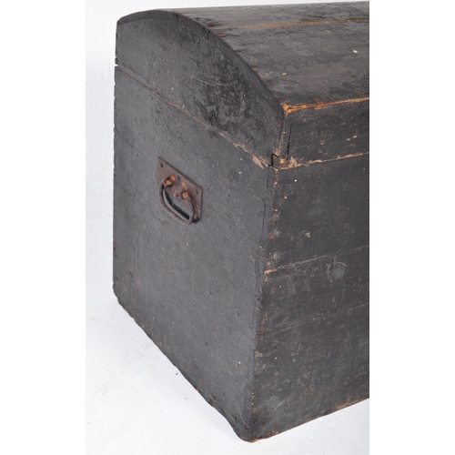 1534 - A Victorian 19th century ebonised pine dome top blanket box chest trunk. Domed hinged top with open ... 