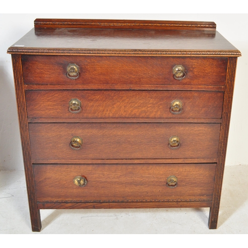 1552 - A 1920's oak Jacobean revival chest of drawers and matching dressing chest table. Each raised on squ... 