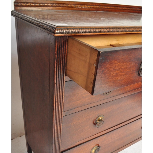 1552 - A 1920's oak Jacobean revival chest of drawers and matching dressing chest table. Each raised on squ... 