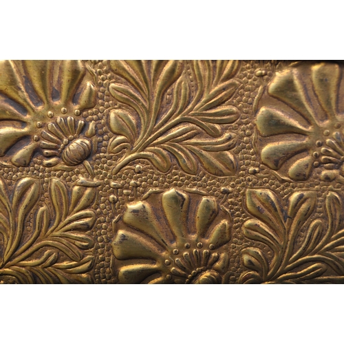 1557 - A 19th century Victorian  repousse worked casket box in brass. The chest with relief worked wrens to... 