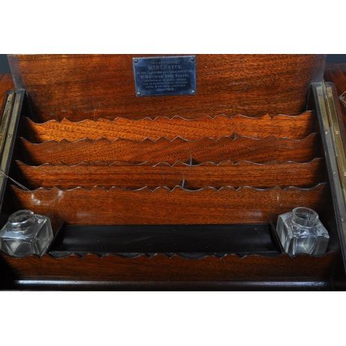 1566 - A 19th century Victorian burr walnut table top stationary desk tidy. The desk tidy having slanted tw... 