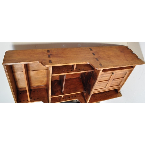 1591 - A vintage 20th Century solid oak house reception cabinet secretary desk. Waterfall front with expose... 