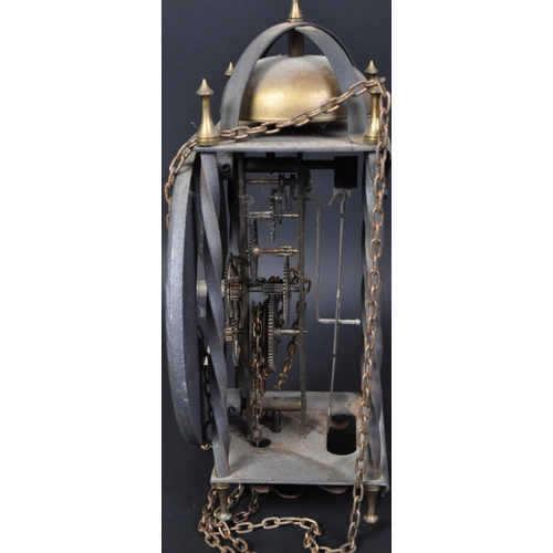 1596 - An early 20th century hanging skeleton clock. The clock having black enamelled roman numeral to the ... 