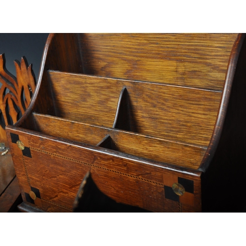 1597 - Victorian 19th century oak inlaid with abalone shell insert roundel desk tidy. Plinth base with step... 