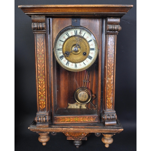 1598 - An early 20th century inlaid marquetry wall hanging clock. The clock having central gilt metal gadro... 