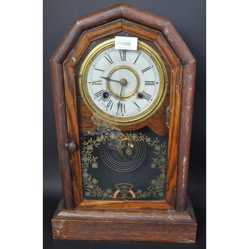 1598 - An early 20th century inlaid marquetry wall hanging clock. The clock having central gilt metal gadro... 