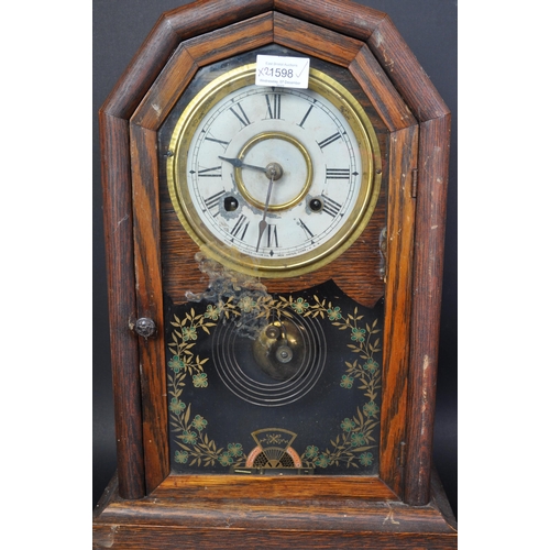 1598 - An early 20th century inlaid marquetry wall hanging clock. The clock having central gilt metal gadro... 