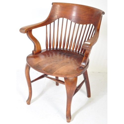 1623 - WITHDRAWN A Victorian 19th century fruitwood office desk chair. Raised on cabriole legs united by st... 