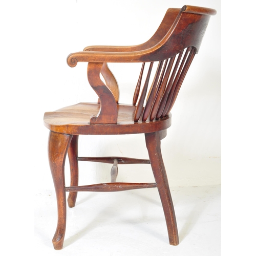 1623 - WITHDRAWN A Victorian 19th century fruitwood office desk chair. Raised on cabriole legs united by st... 