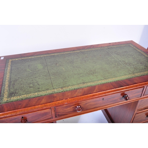 1644 - Victorian 19th century mahogany & leather twin pedestal office desk. Raised on pedestals with drawer... 