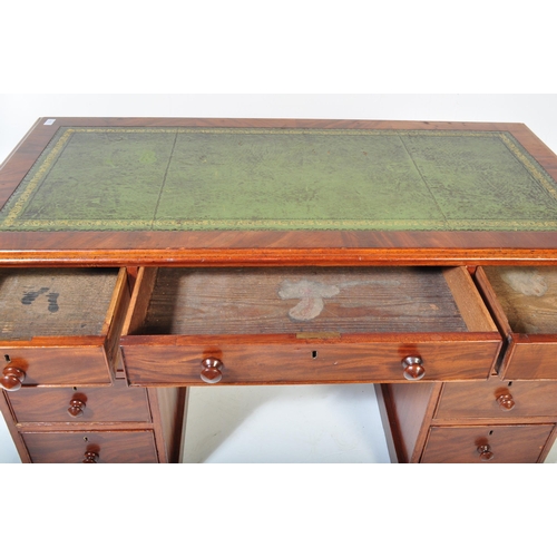 1644 - Victorian 19th century mahogany & leather twin pedestal office desk. Raised on pedestals with drawer... 