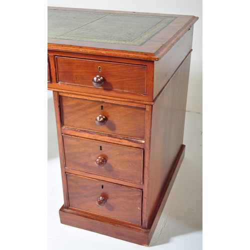 1644 - Victorian 19th century mahogany & leather twin pedestal office desk. Raised on pedestals with drawer... 