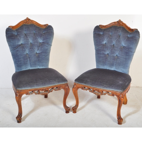 1649 - A pair of 20th century French Louis XV fauteuil lounge chairs having carved show wood frames with cu... 