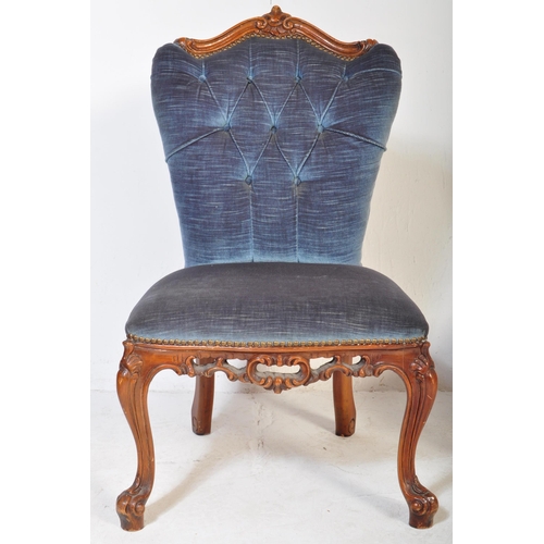 1649 - A pair of 20th century French Louis XV fauteuil lounge chairs having carved show wood frames with cu... 