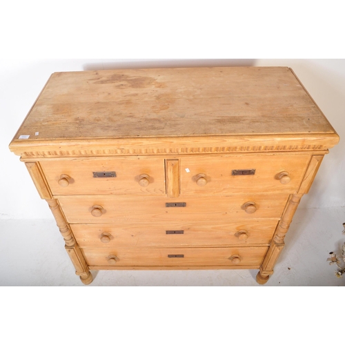 1653 - A 20th Century Scandinavian pine wood chest of drawers. Of rectangular form with two over three draw... 