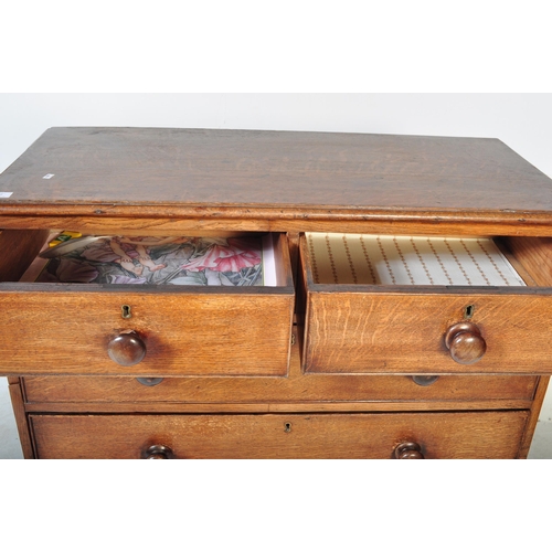 1667 - 19th century George III oak chest of drawers. Raised on shaped legs with short and deep drawer confi... 