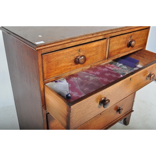 1667 - 19th century George III oak chest of drawers. Raised on shaped legs with short and deep drawer confi... 