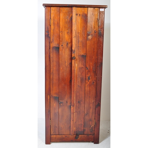 1671 - 20th century Rustic planked and stained pine cupboard larder. Upright sentry box style with twin doo... 