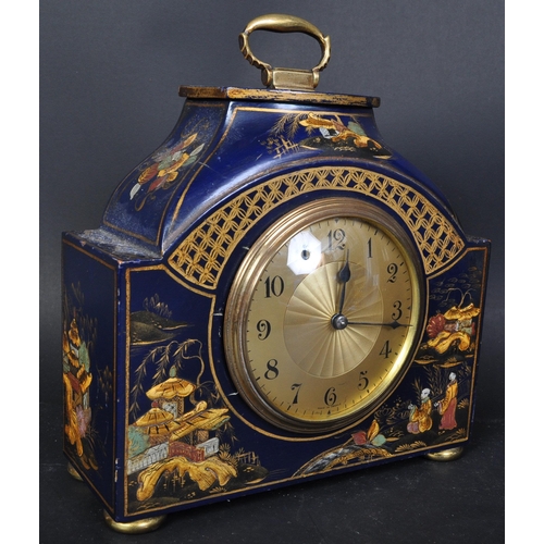 1675 - A early 20th Century Chinoiserie decorated mantel clock. With brass gilt chapter ring ebonised numbe... 