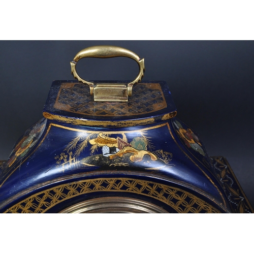 1675 - A early 20th Century Chinoiserie decorated mantel clock. With brass gilt chapter ring ebonised numbe... 