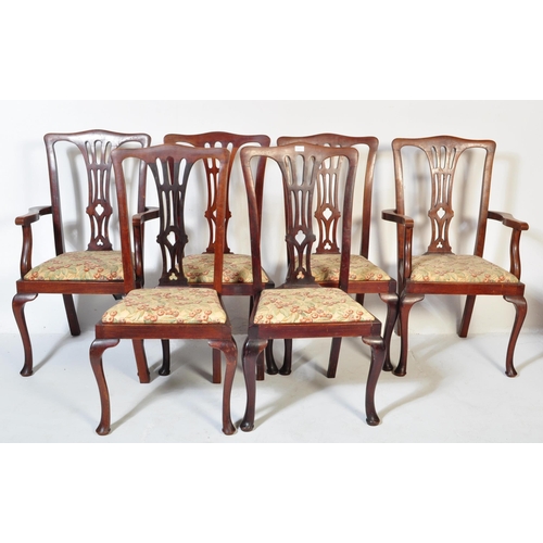 1677 - A set of six Victorian 19th century mahogany kidney back dining chairs having a pierced splat over a... 