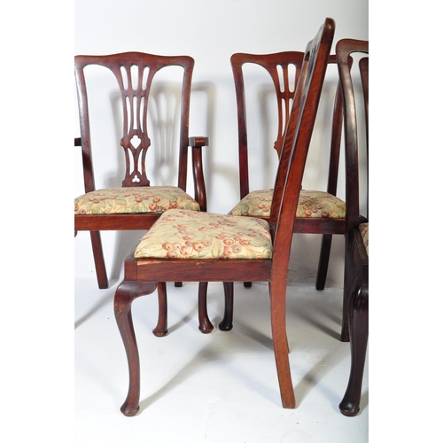 1677 - A set of six Victorian 19th century mahogany kidney back dining chairs having a pierced splat over a... 