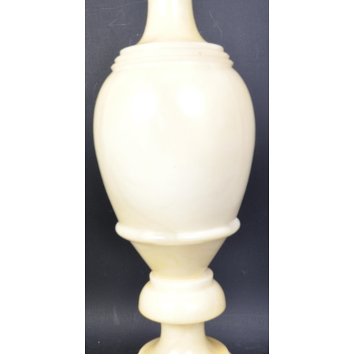 1682 - A 20th Century vintage marble lamp. With light fixing to top, curved stem, bulbous body with a two t... 