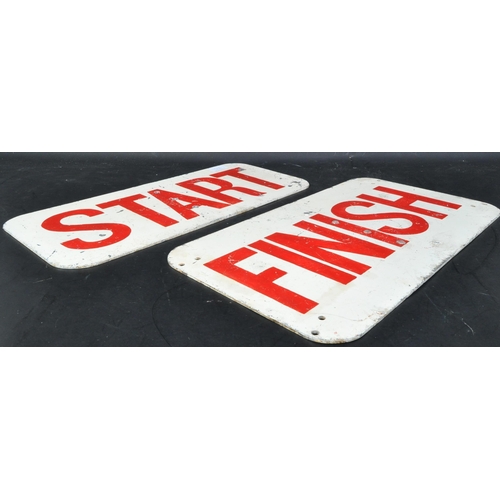 1344 - A pair of vintage mid 20th Century retro metal signs. With 'Start' Finish' to front in red front, wi... 