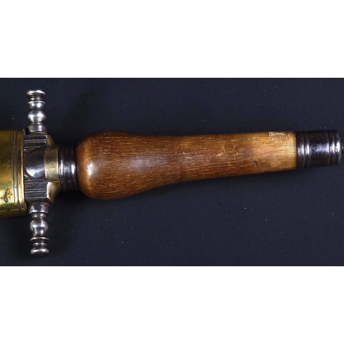 13 - An 18th Century plug bayonet with Rhino horn grip, turned cross guard and brass collar. The single f... 